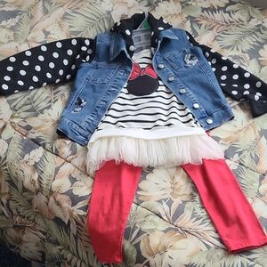 Kids Minnie Mouse Denim Jacket with Polka Dot Sleeves